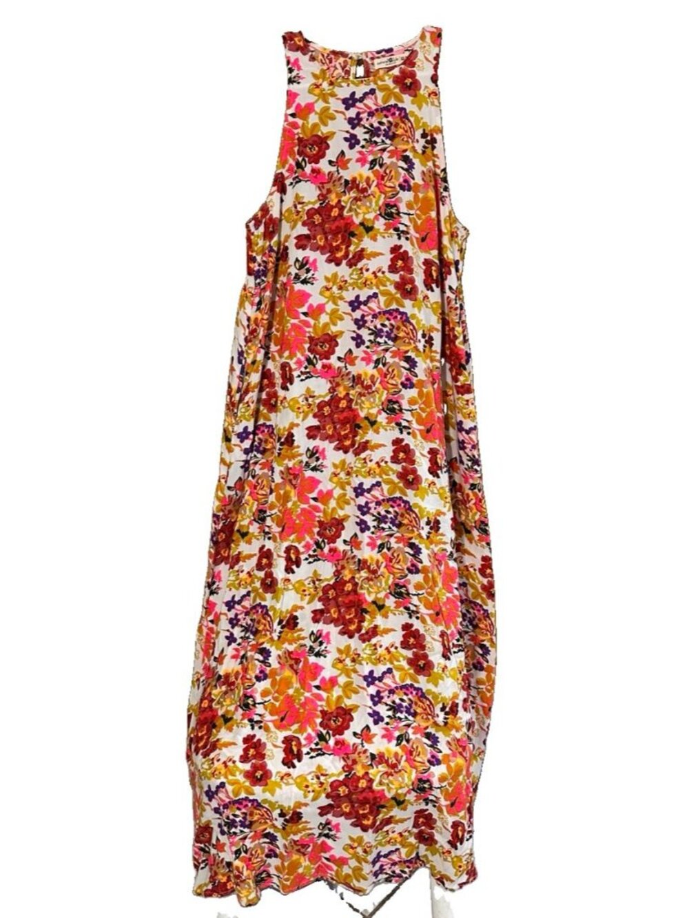 Natural Life Floral Maxi Dress Womens XS/S Multicolor Rayon Boho Coastal Summer